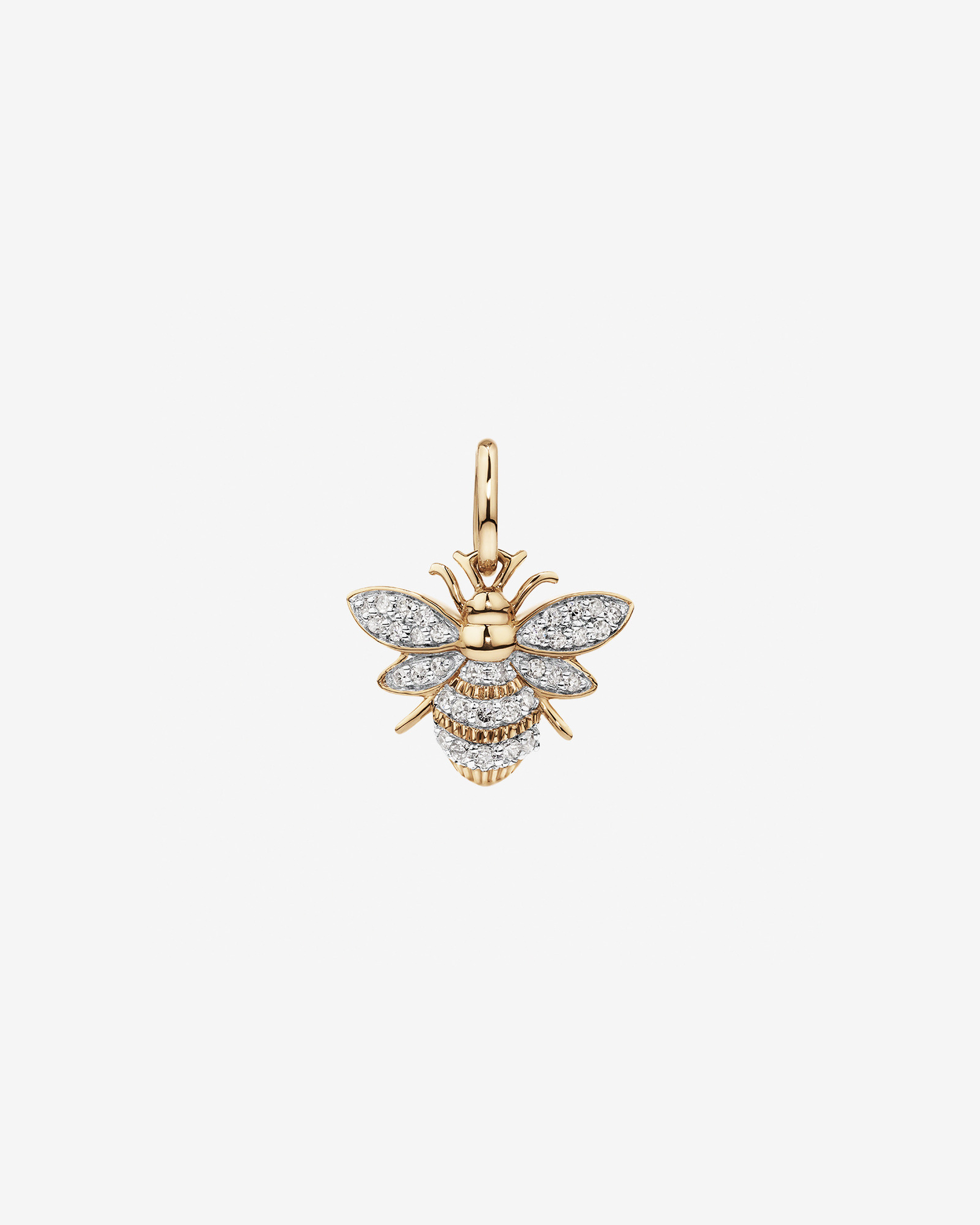 A custom gold pendant with a bee charm design