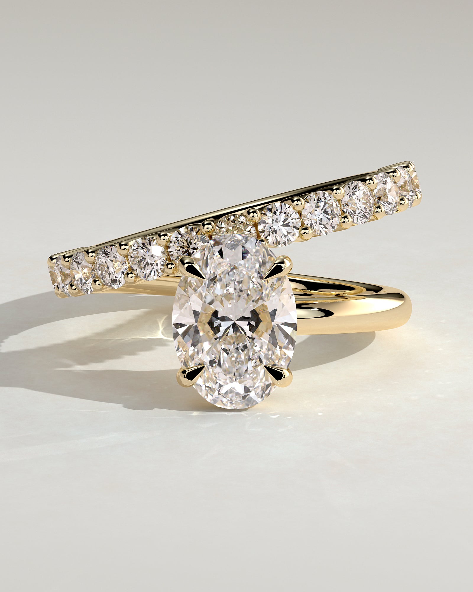 An engagement ring and a matching diamond wedding band stacked together